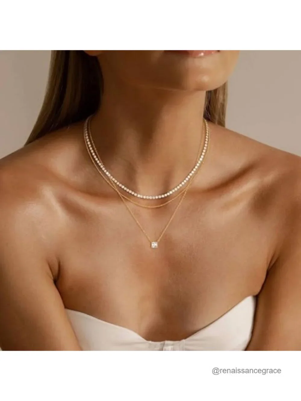 14K Gold Plated Layered Pendant Necklace Set with Cubic Zirconia